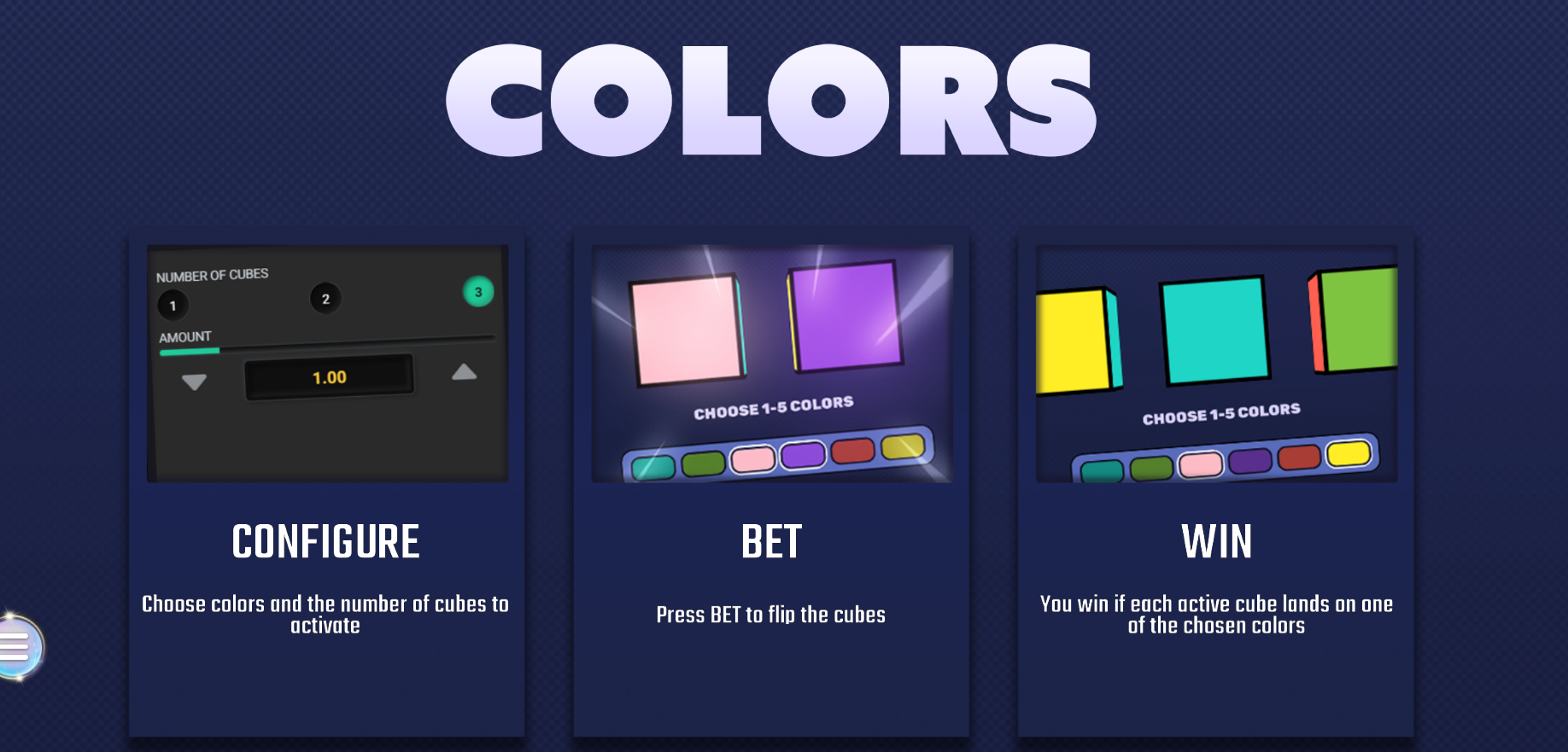 green, red, blue, pink, white and yellow.